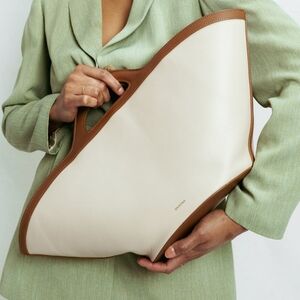 Saison Fan Midi Bag Ivory Leather Adjustable Cross-body Tote Handmade Italy